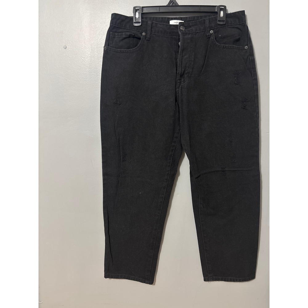 Forever 21 Mens Distressed Black Denim Jeans Size 31 Button Fly Straight Leg